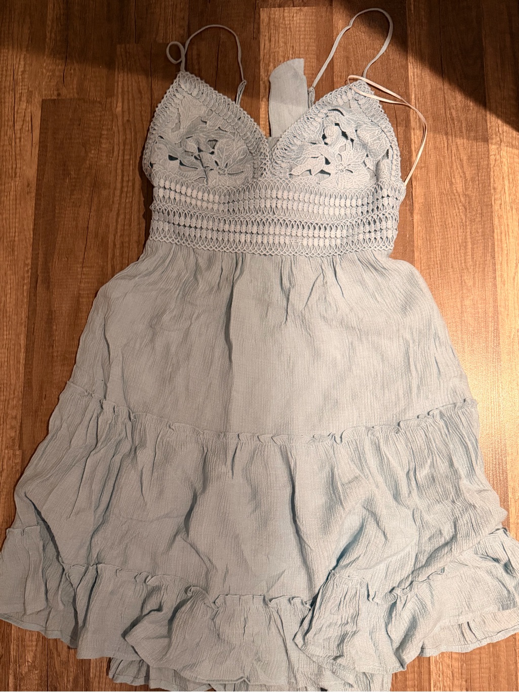 Light Blue Crochet Bodice Ruffled Sundress Large